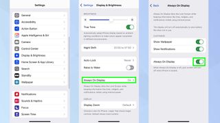 Toggling off iPhone 16 always on display feature 