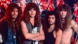 Overkill posing for a photograph in 1990