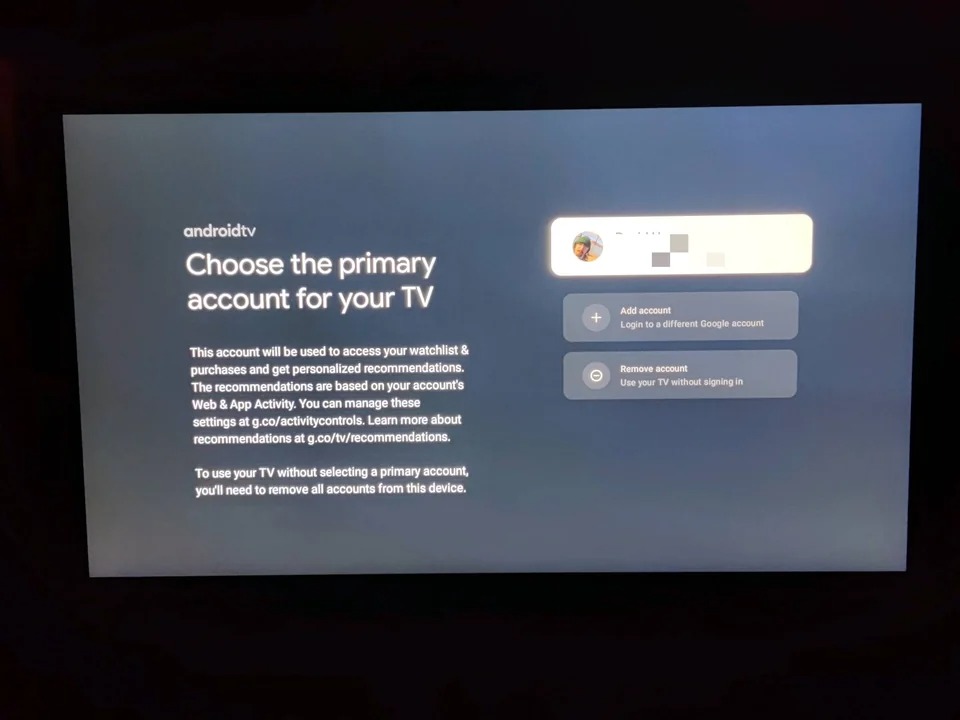Android TV user profile screen