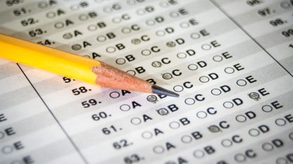 Standardized test with yellow pencil