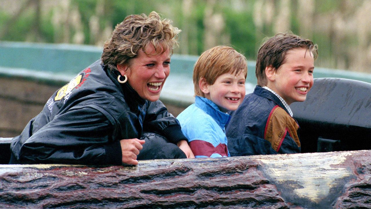 diana princess of wales, prince william prince harry visit the thorpe park amusement park photo by julian parkeruk press via getty images