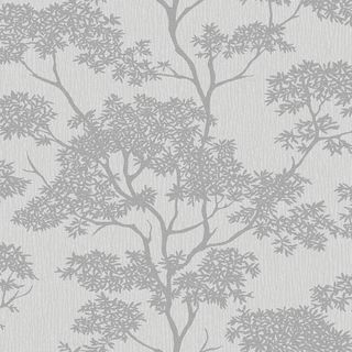 silver wallpaper with glittery dark silver tree pattern
