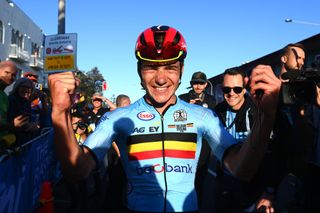 WOLLONGONG AUSTRALIA SEPTEMBER 25 Gold medalist Remco Evenepoel of Belgium celebrates winning after the 95th UCI Road World Championships 2022 Men Elite Road Race a 2669km race from Helensburgh to Wollongong Wollongong2022 on September 25 2022 in Wollongong Australia Photo by Tim de WaeleGetty Images