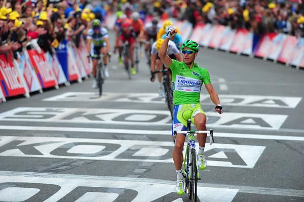 Peter Sagan (Liquigas-Cannondale) celebrates victory