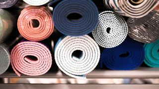 Collection of yoga mats in various patterns and colours