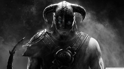 A black and white picture of the Dragonborn during Skyrim.