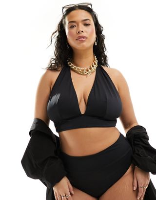 Asos Design Curve Maya Mix and Match Sleek Halter Bikini Top in Black