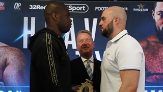 LONDON, ENGLAND - JUNE 05: Daniel Dubois and Nathan Gorman go head to head at a press conference on June 05, 2019 in London, England.