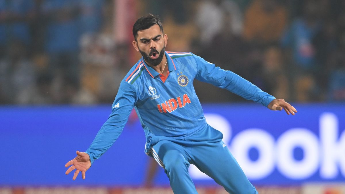 Virat Kohli of India attempts to field the ball ahead of the IND vs NZ Cricket World Cup semi-final.