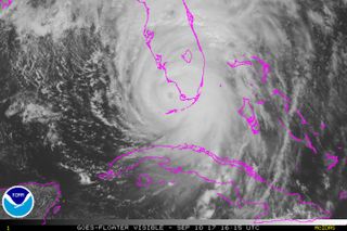 NOAA's GOES satellite captured this visible image of Hurricane Irma, a Category 4 storm, at 12:15 p.m. EDT (1615 UTC) on Sunday (Sept. 10).