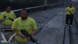 Best GTA 5 mods: a screenshot from Gang and Turf War showing three members of the same gang