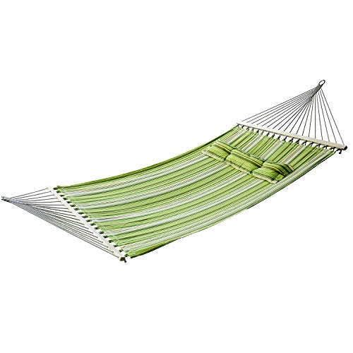 Outsunny Hammock 2 Person Camping Swing Outdoor Garden Beach Stripe Hanging Bed With Pillow 188l X 140w (cm)