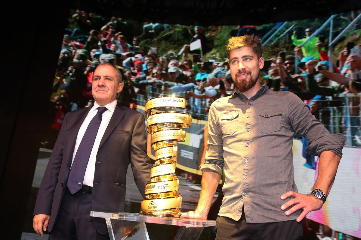 Peter Sagan and Mauro Vegni at the 2020 Giro d'Italia route presentation in Milan