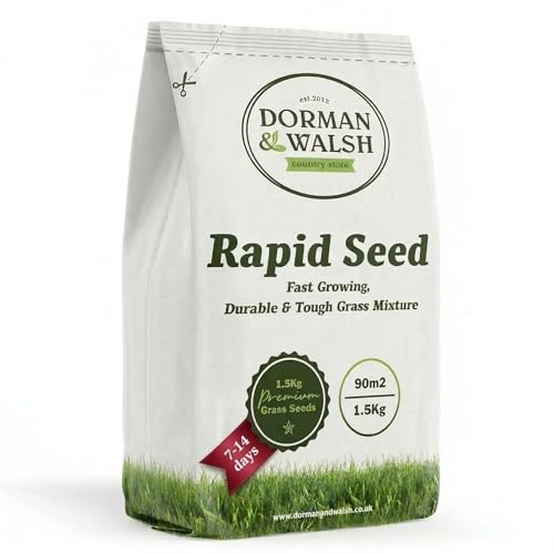 Rapid Seed 1.5 Kg Quick Growing Grass Seed, Hard-Wearing and Durable Covering 90m&amp;sup2; for Lawns &amp;amp; Patch Repair Dorman and Walsh Premium Green Grass