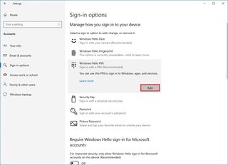 Windows Hello PIN setup