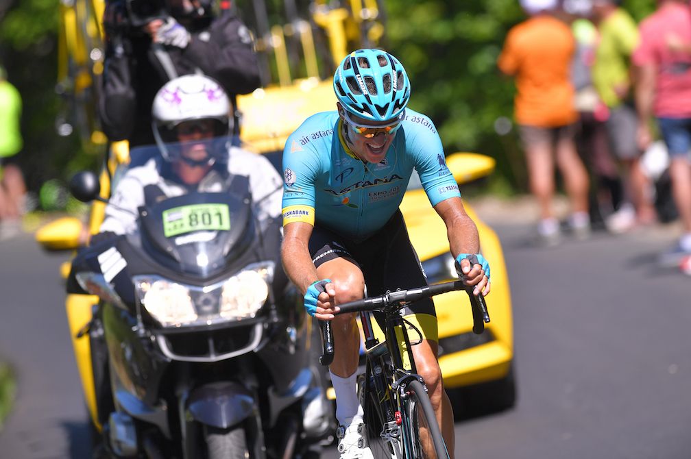 Jakob Fuglsang climbing to victory on the eighth stage of the Crit&eacute;rium du Dauphin&eacute;