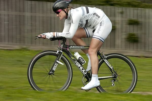 Irene Digenis (Carnegie Caulfield C.C) leaves Portarlington on her 20km ride against the clock.