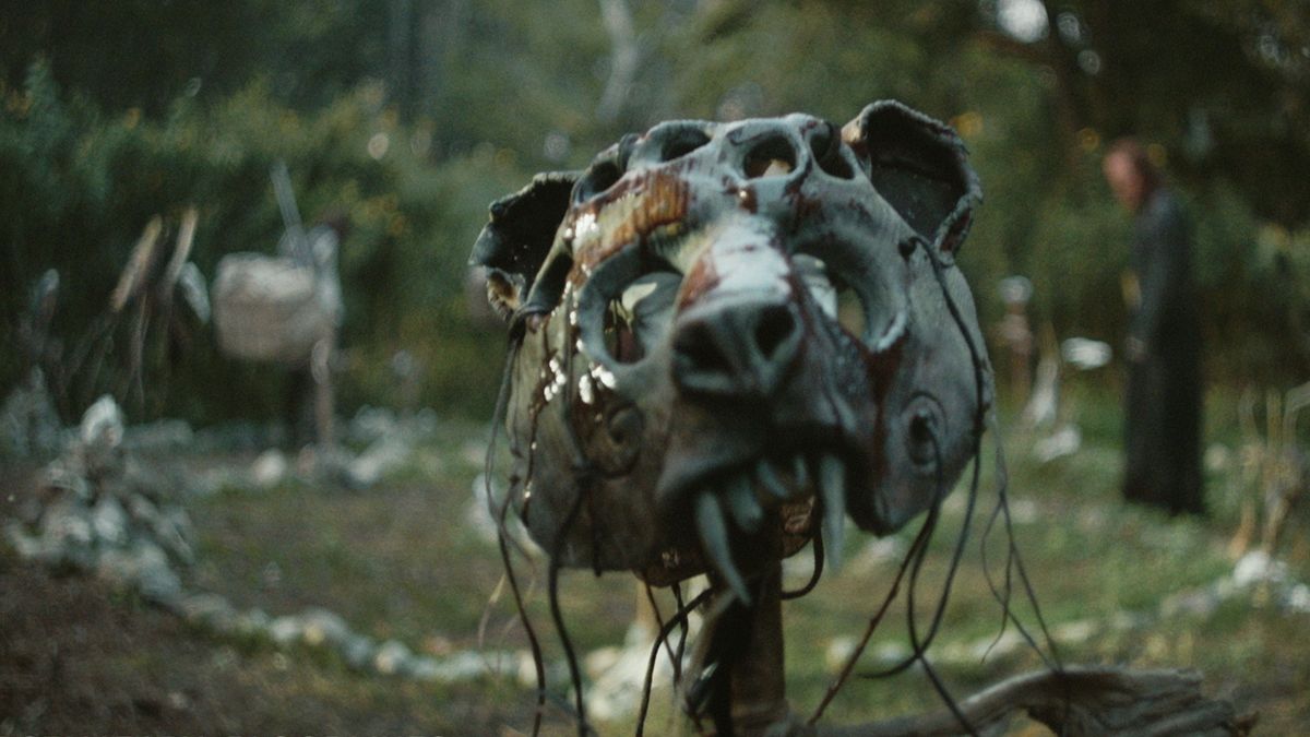 A creepy-looking bear statue from Pet Sematary: Bloodlines