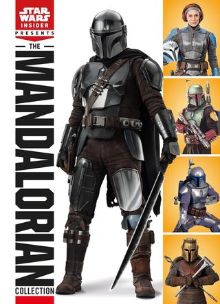 cover of the book "Star Wars: The Mandalorian Collection," featuring four photos of helmeted, armor-wearing futuristic warriors.