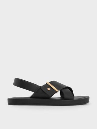 Crossover-Strap Slingback Sandals