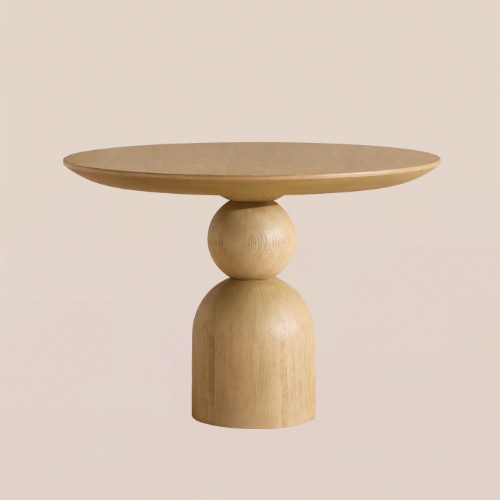 Round wooden table with sculptural base