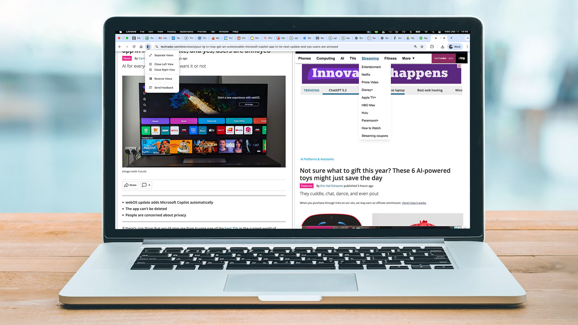 Split View in Tabs in Chrome on a laptop.