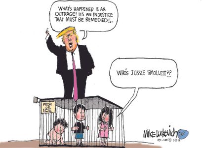 Political Cartoon U.S. Trump deports migrants children ICE Jussie Smollett