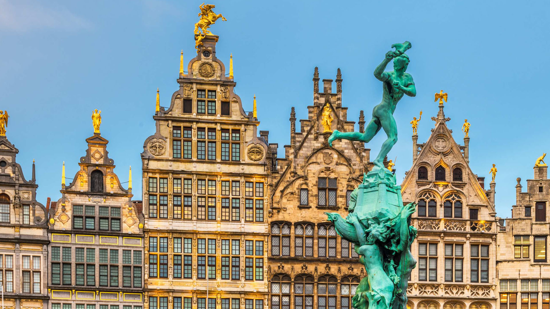 A photo of buildings in Antwerp. 