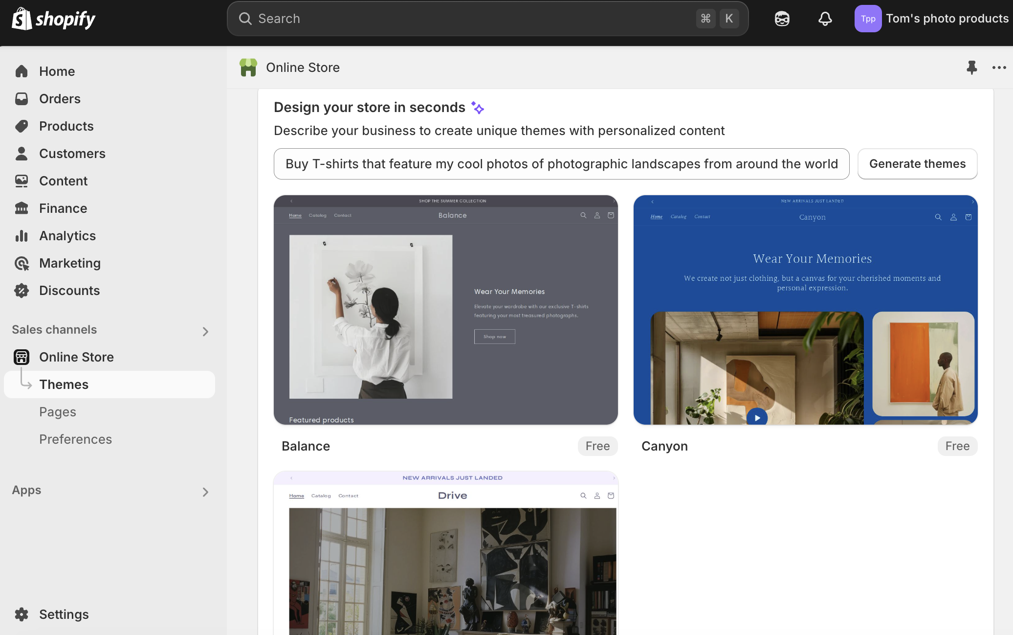 Screenshot of Shopify interface
