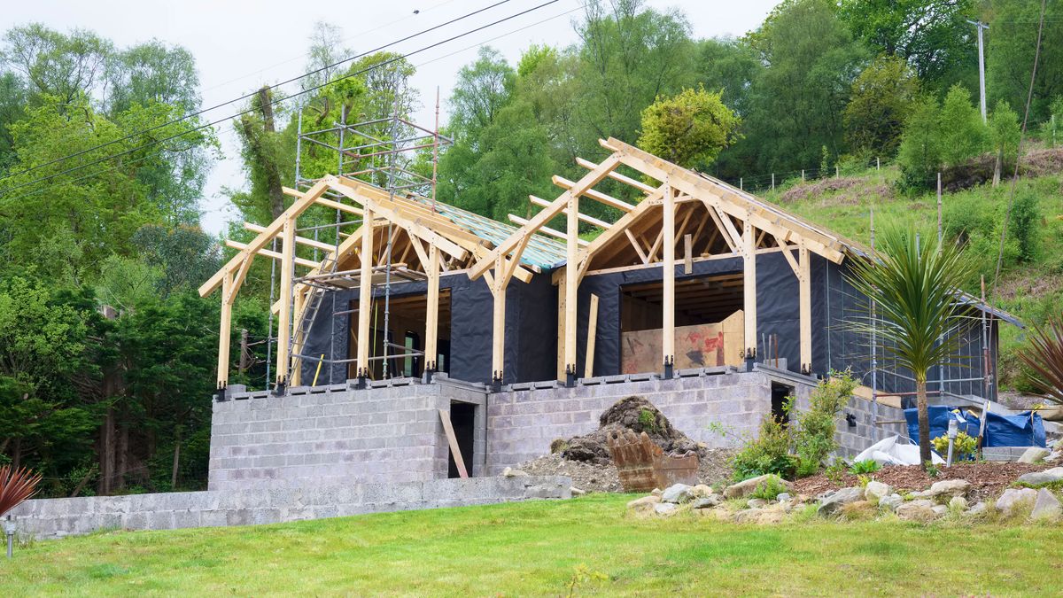 Luxury new house being built in rural countryside