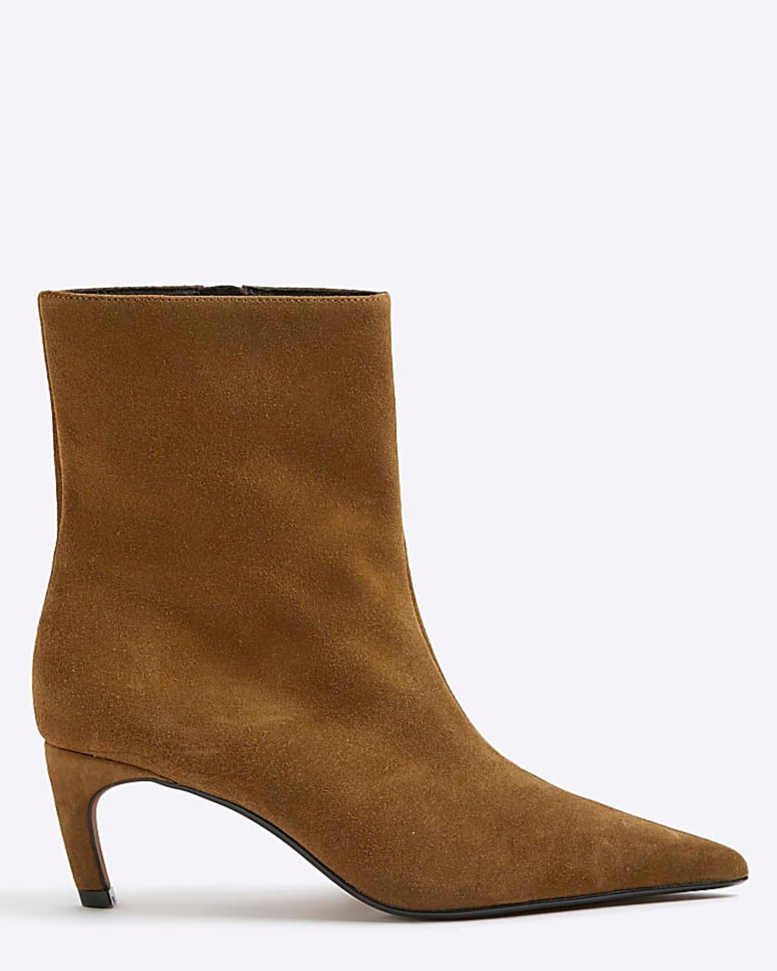 River Island Brown Suede Pointed Toe Kitten Heel Boots