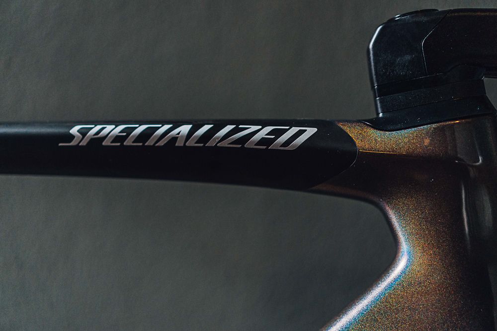 Clean graphics highlight the bike's brand name