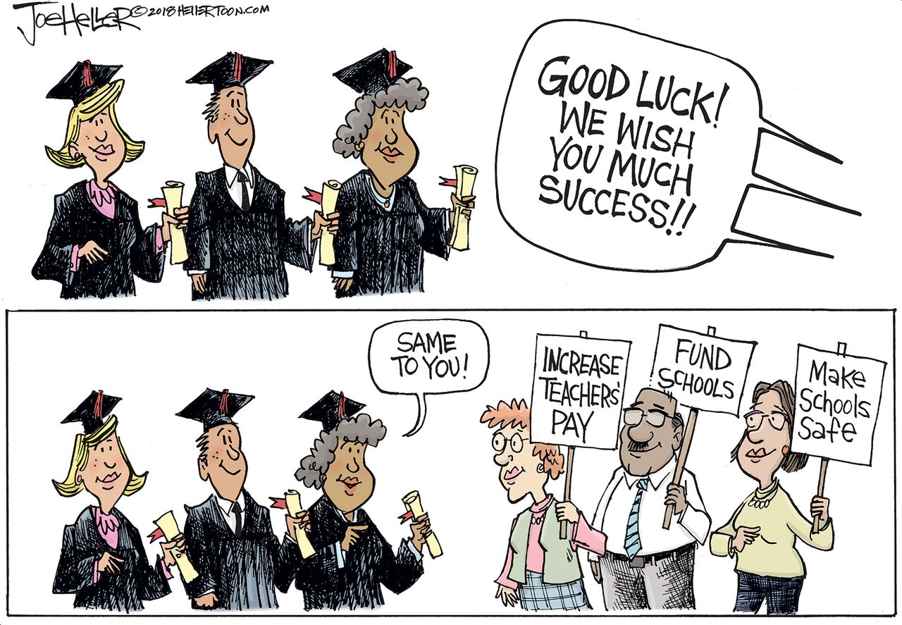 Political cartoon U.S. graduates teacher strikes