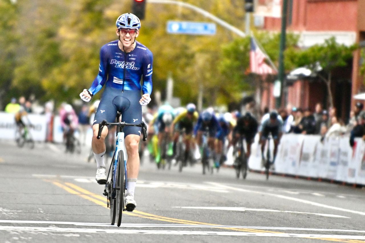 Brendan Rhim (Project Echelon Racing) takes the stage 5 victory for pro men at 2024 Redlands Bicycle Classic