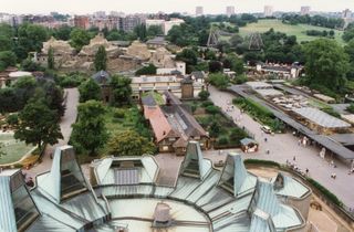 Aerial view of the Casson Pavilion roof, overlooking London Zoo; photo circa 2022 (c) ZSL