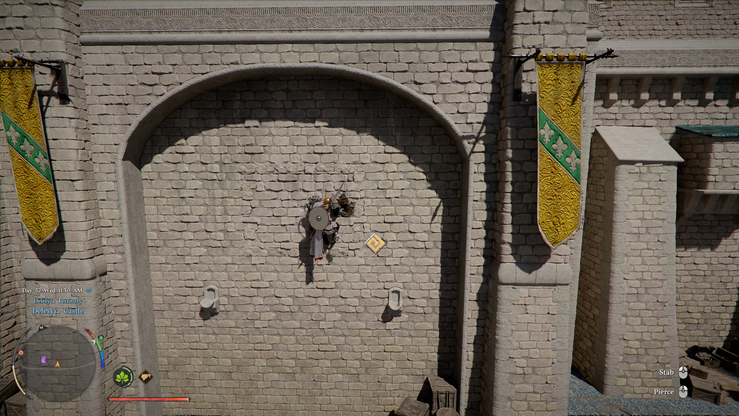 Crimson Desert Treasure Map 7: Kliff climbing up Deleysia Castle wall.