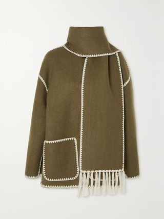 Draped Fringed Wool-Blend Jacket