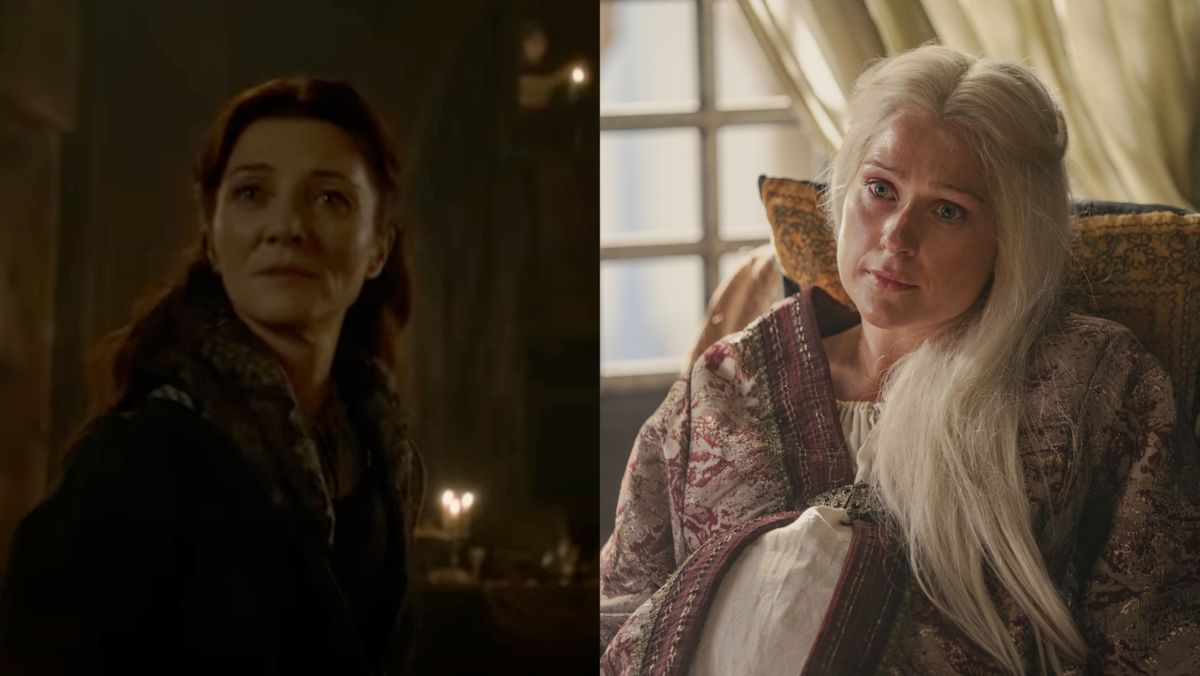 Catelyn Stark at the Red Wedding in Game of Thrones and Queen Aemma in House of the Dragon