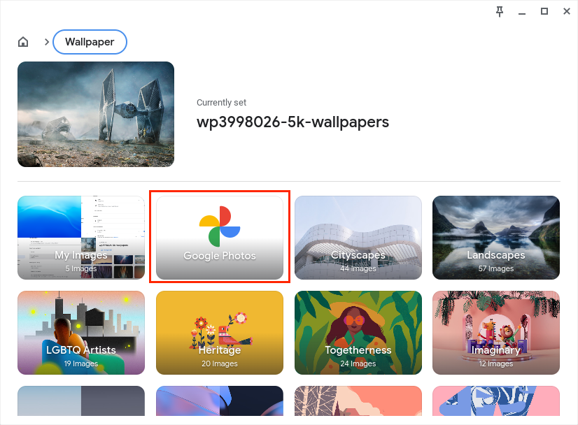 Select Google Photos for wallpaper selection