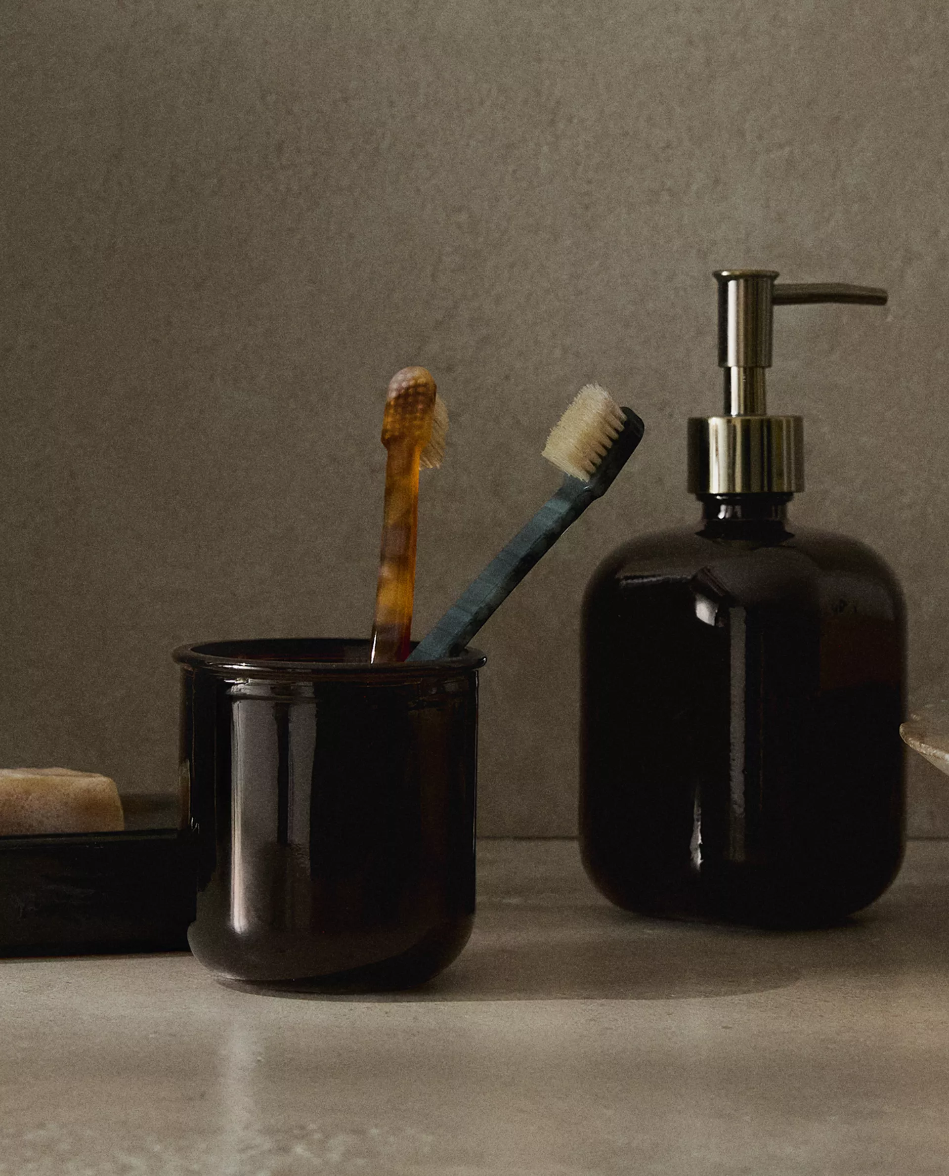 zarahome, Brown Glass Bathroom Accessories