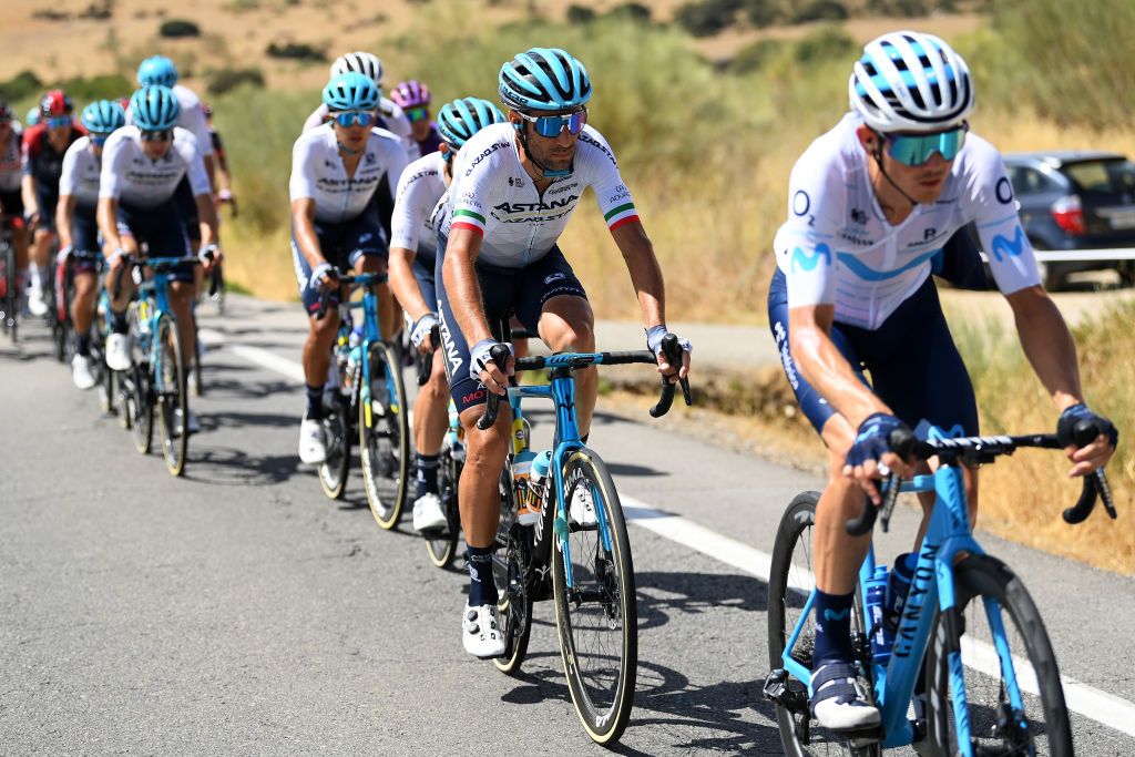 MONASTERIO DE TENTUDA SPAIN SEPTEMBER 07 Vincenzo Nibali of Italy and Team Astana Qazaqstan competes during the 77th Tour of Spain 2022 Stage 17 a 1624km stage from Aracena to Monasterio de Tentuda 1095m LaVuelta22 WorldTour on September 07 2022 in Monasterio de Tentuda Spain Photo by Justin SetterfieldGetty Images