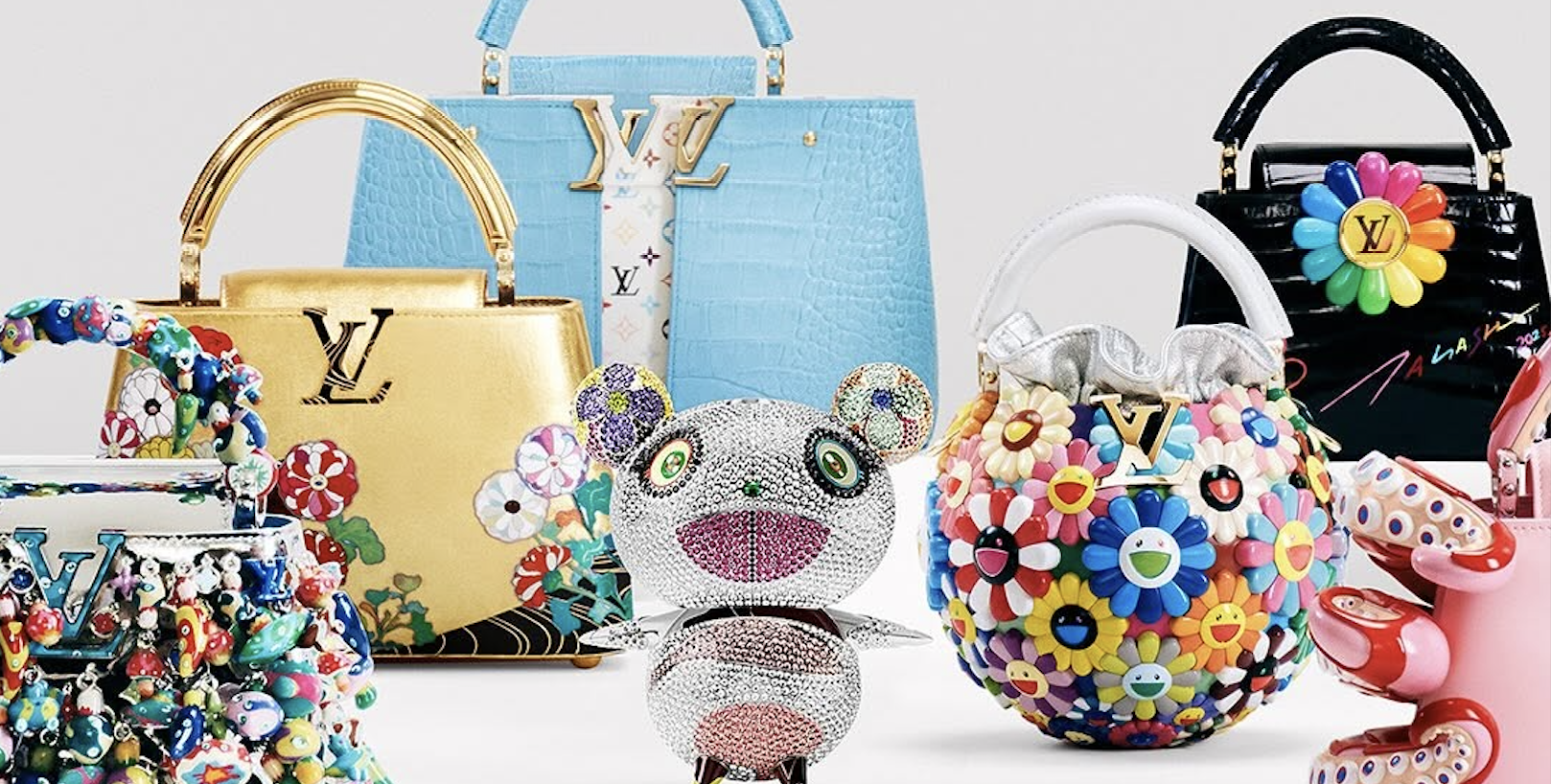 Artycapucines VII – Louis Vuitton x Takashi Murakami. Louis Vuitton and artist Takashi Murakami embark on another creative endeavor to reinterpret the iconic Capucines bag for Art Basel Paris — a whimsical immersion into the artist’s quintessential kaleidoscopic universe. Discover the collector pieces via link in bio.