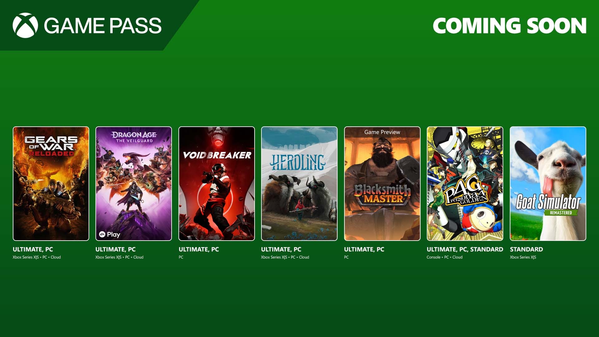 Xbox Game Pass games including Gears of War: Reloaded and Dragon Age: The Veilguard