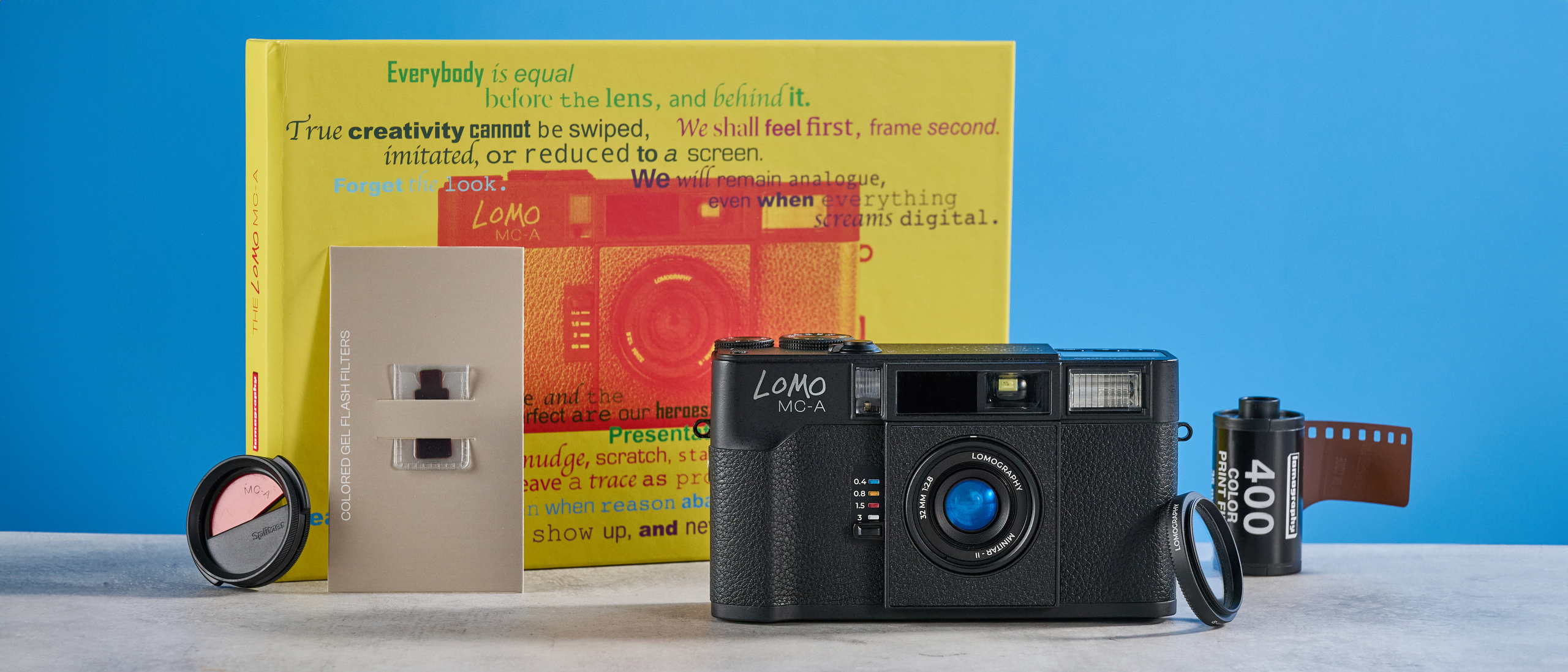 A black Lomography Lomo MC-A 35mm film camera