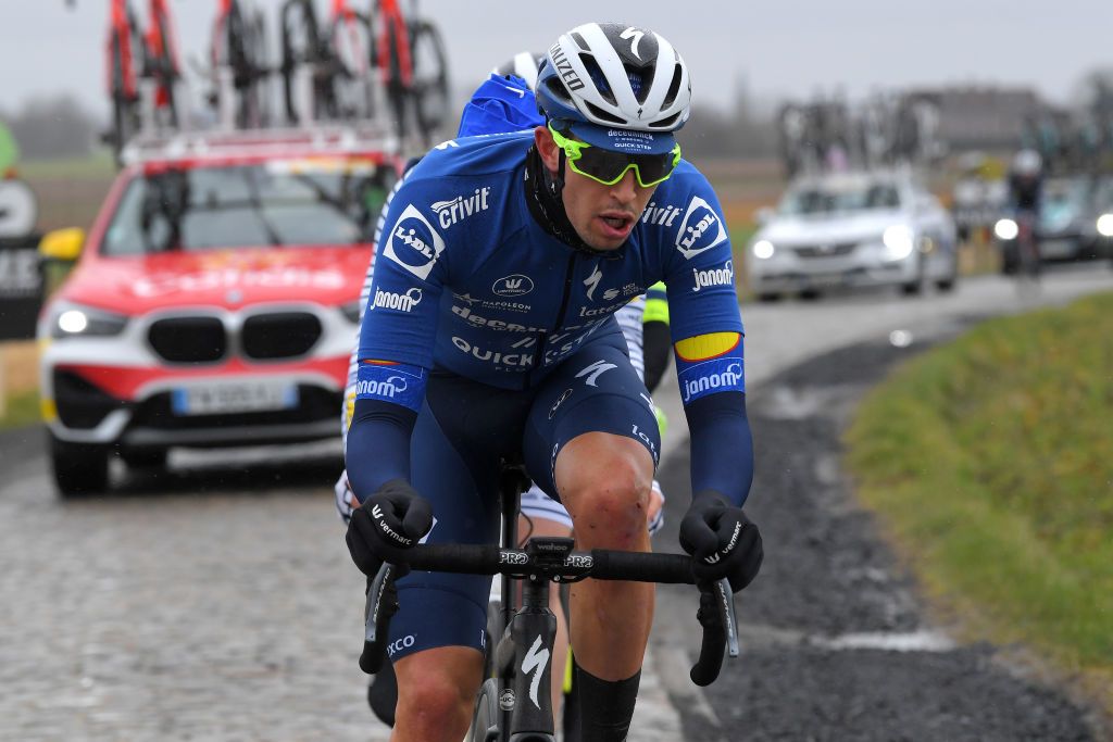 NOKERE BELGIUM MARCH 17 Jannik Steimle of Germany and Team Deceuninck QuickStep during the 75th Nokere Koerse Danilith Classic 2021 Mens Elite a 1955km race from Deinze to Nokere NokereKoerse on March 17 2021 in Nokere Belgium Photo by Luc ClaessenGetty Images