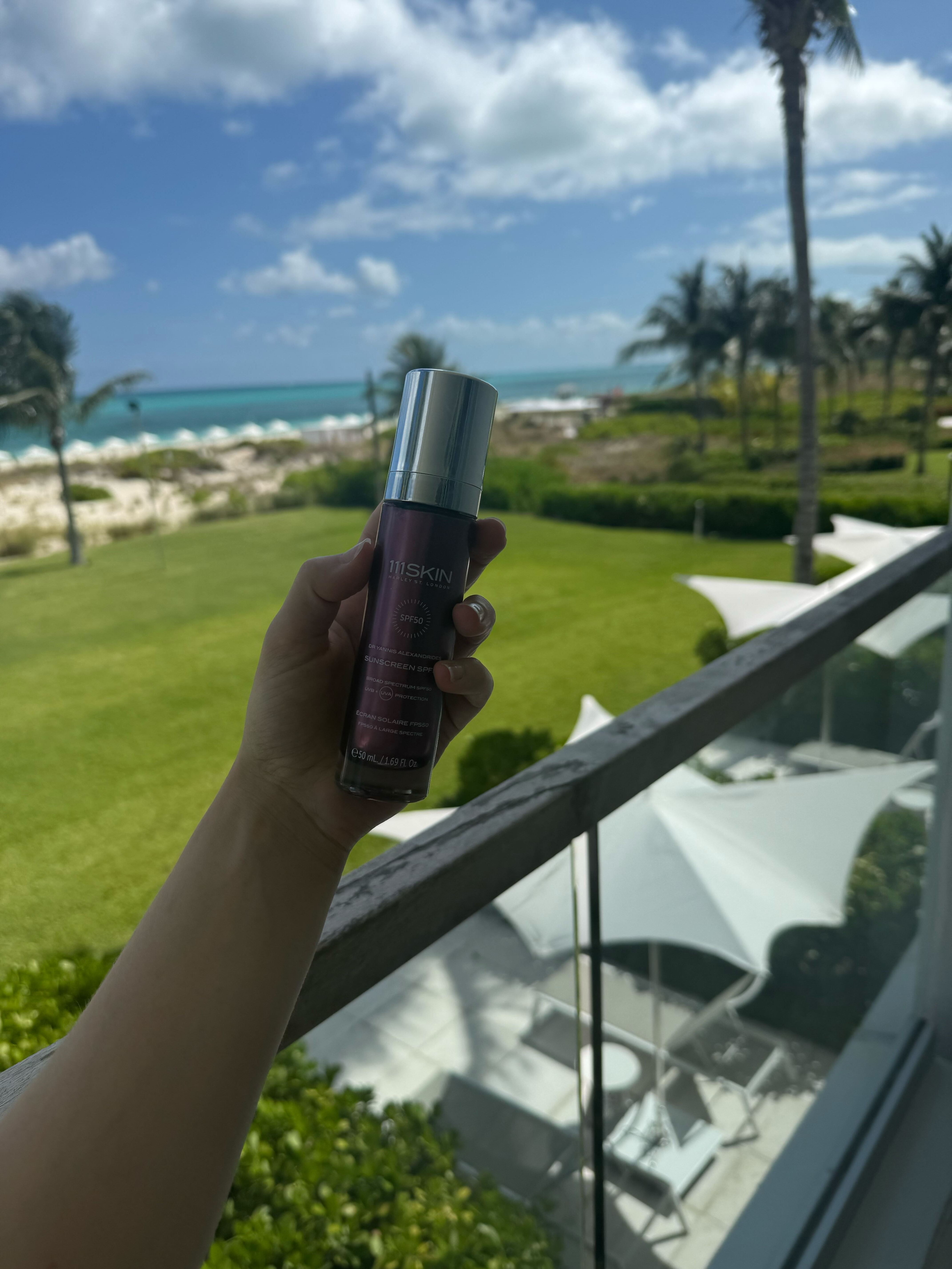 Jamie Schneider testing 111Skin's new SPF 50