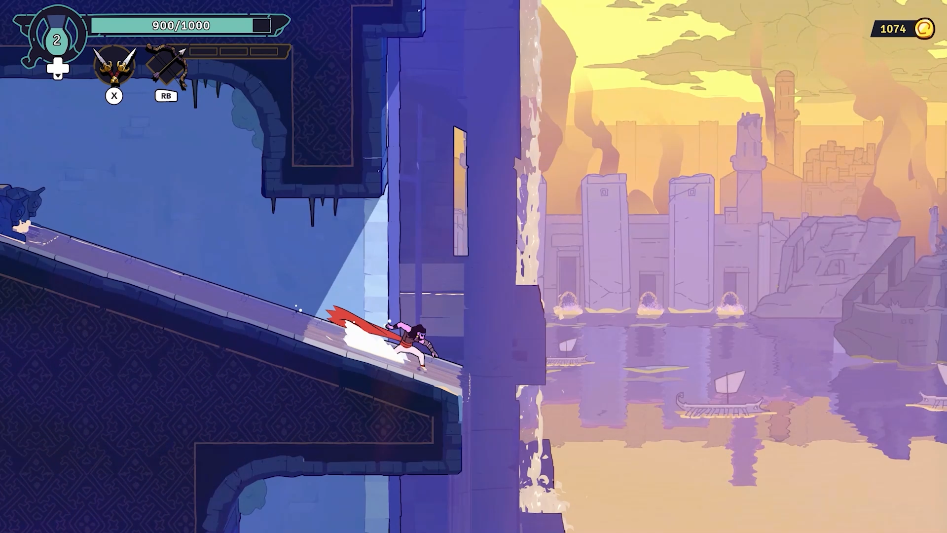 The Rogue Prince of Persia; the prince slides down a platform