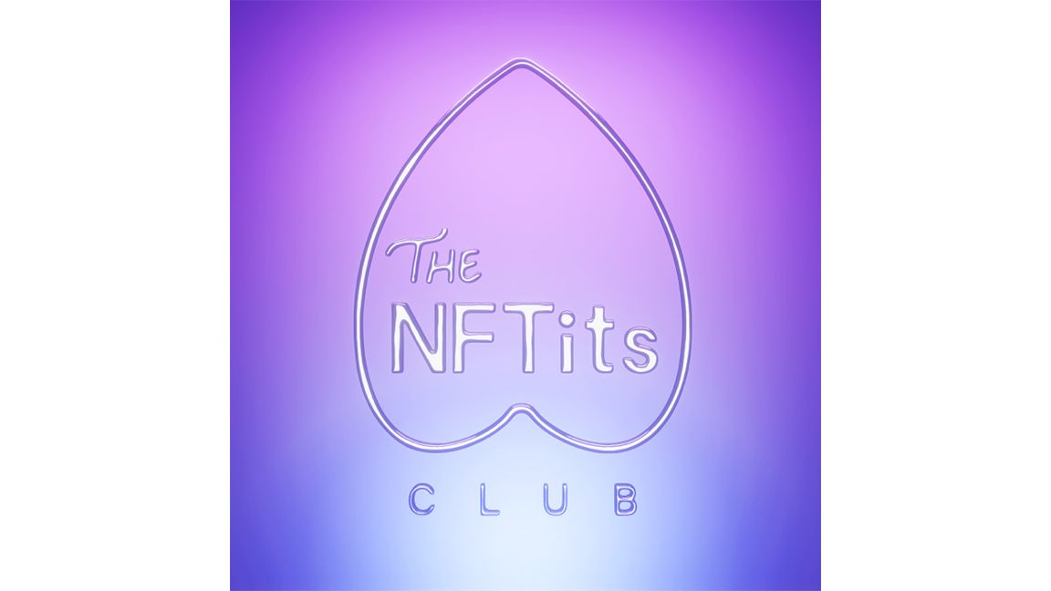 A purple and pink logo that says The NFTits Club