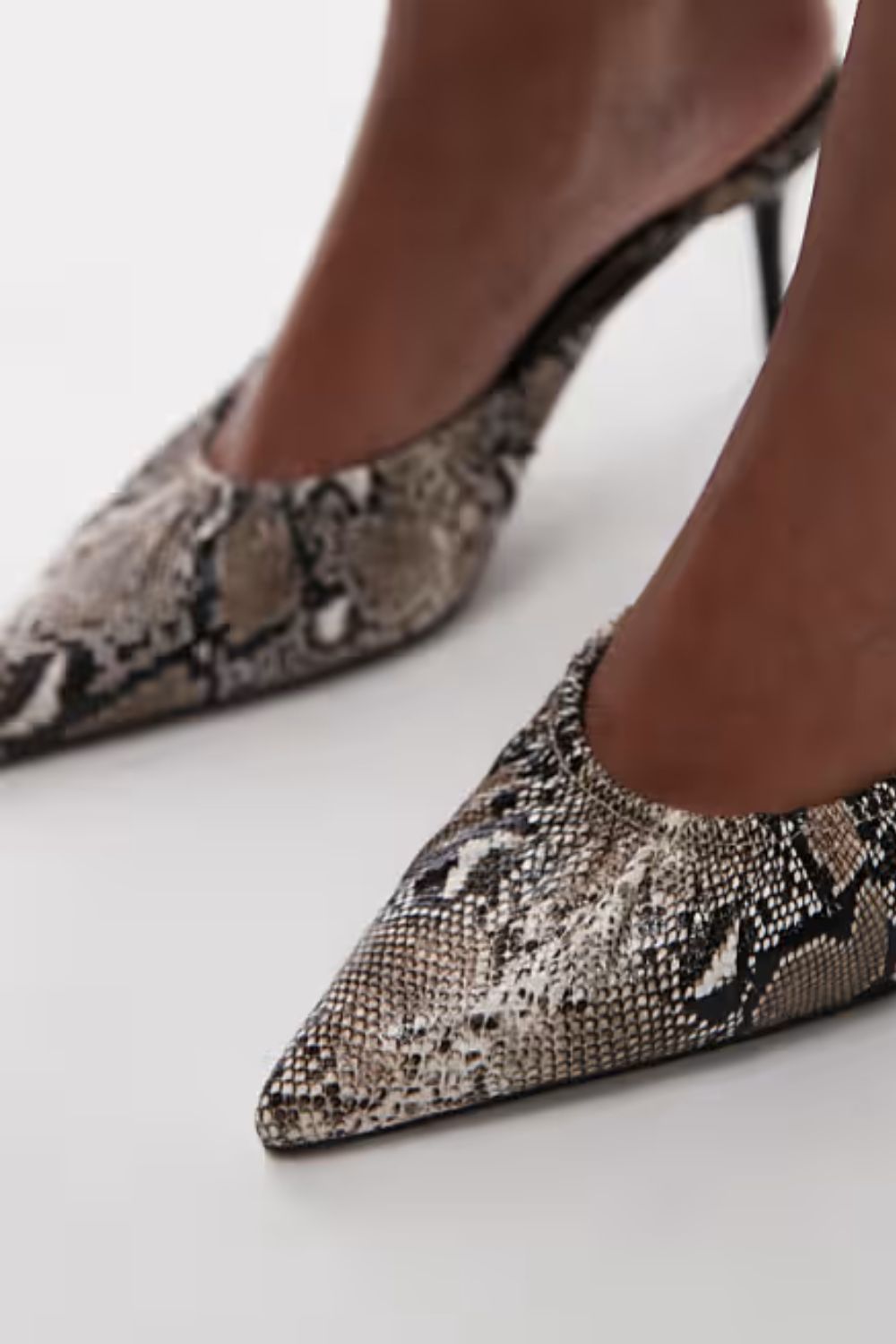 Topshop Dill ruched slip on mid heeled shoes in snake print