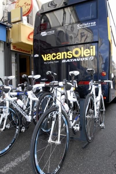 Vacansoleil's bikes lined up at the back of the team bus